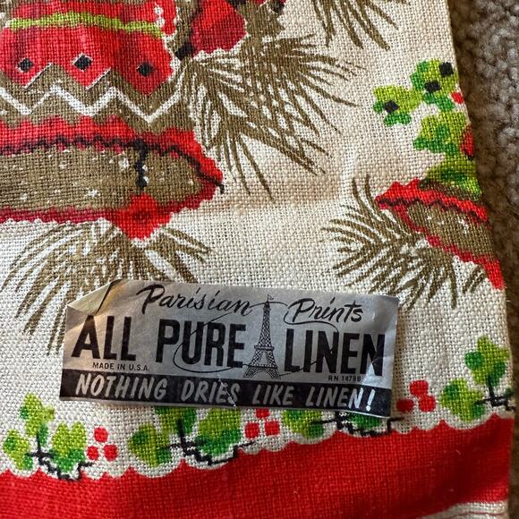 Vintage Parisian Prints All Pure Linen Christmas Bells Towel. New - Picture 2 of 2